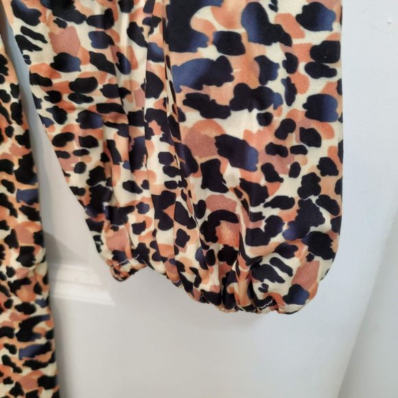 Women's Baby Doll Dress with Pockets, L, Leopard, Long Sleeve Flowy Tunic V Neck - Picture 5 of 9